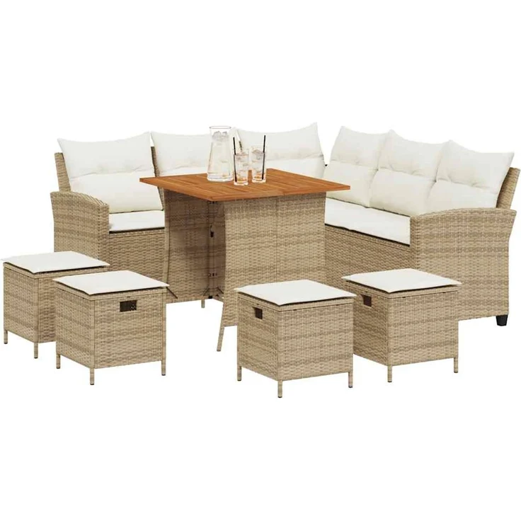 vidaXL 6-tlg. Garten-Sofagarnitur mit Kissen L-Form Beige Poly Rattan 3213542 – Bild 3