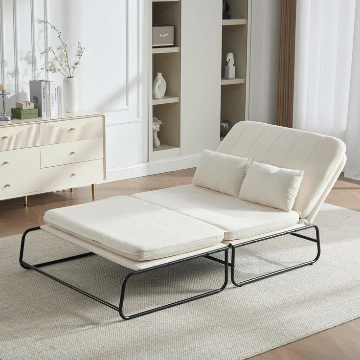ZUBALIYA Schlafsofa 85x92 cm, mit Stauraum, mit Chenille - Bezug, mit breiten Armlehnen, mit Schaumstoffpolsterung, Beige – Bild 12
