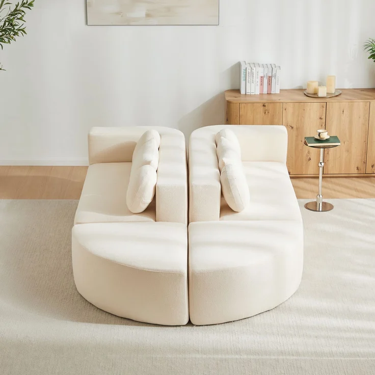 Merax 4-Sitzer Sofas, 292cm Modulare Sofa, Modulare Schlafcouch mit Schlaffunktion, Vollkomprimierte Cloud Couch, Chenille, Ohne Montage, Beige – Bild 7