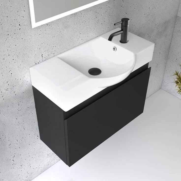 Alpenberger Badmöbel-Set Waschbecken mit Unterschrank 55 cm Breit, (Waschtischunterschrank, Badezimmerschrank Klein), Badschrank Hängend mit Badspiegel – Bild 2