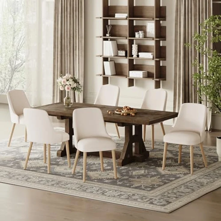 COLAMY Esszimmerstühle 6er Set, Gepolsterter Stuhl mit Holzbeinen, Hohe Rückenlehne für Esszimmer/Restaurant/Café, Beige – Bild 6