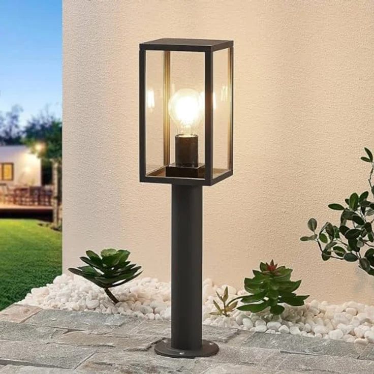 Lindby Außenleuchte Filimon, spritzwassergeschützte Pollerleuchte aus Aluminium, 1-flammig, E27, schwarz, für Terrasse und Garten – Bild 2