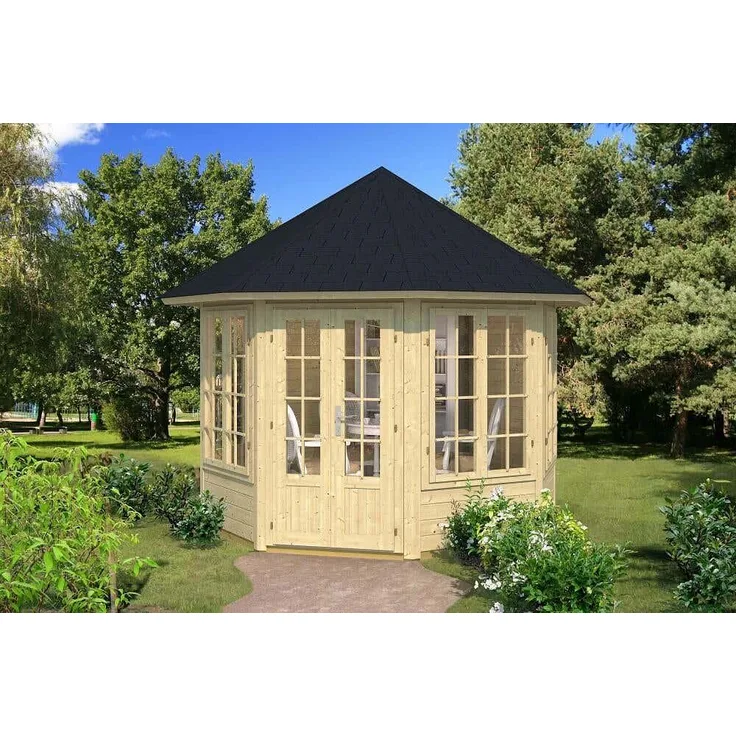 Alpholz Gartenpavillon Modell Louise-40 mit vier Fenstern Gartenpavillon aus Holz Gartenhütte Gartenlaube