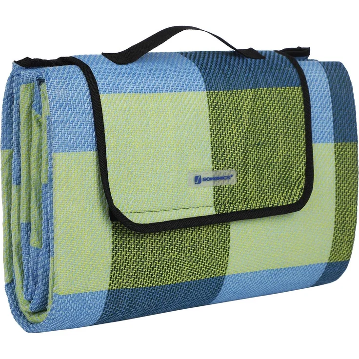 SONGMICS wÄrmeisoliert Wasserdichte Picknickdecke, Stranddecke mit Tragegriff , GCM50C, 195x150 cm, Blau