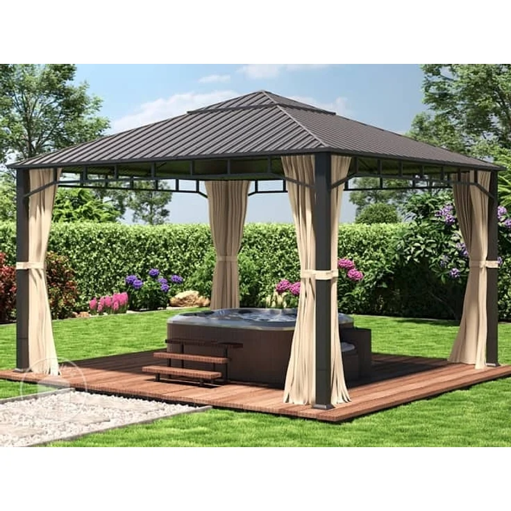 Gartenpavillon 4x4 m Stahldach Hardtop 4 Seitenteile in Champagner, Pfosten 9x9 cm – Bild 2