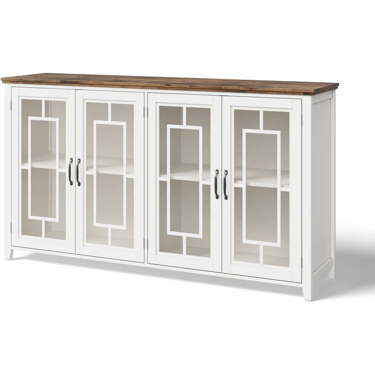 Merax 160cm Küchen-Sideboard mit Glastüren, einem geräumigen Staufach, einer Arbeitsplatte in Holzoptik und einer Kippsicherung, Weiß – Bild 9