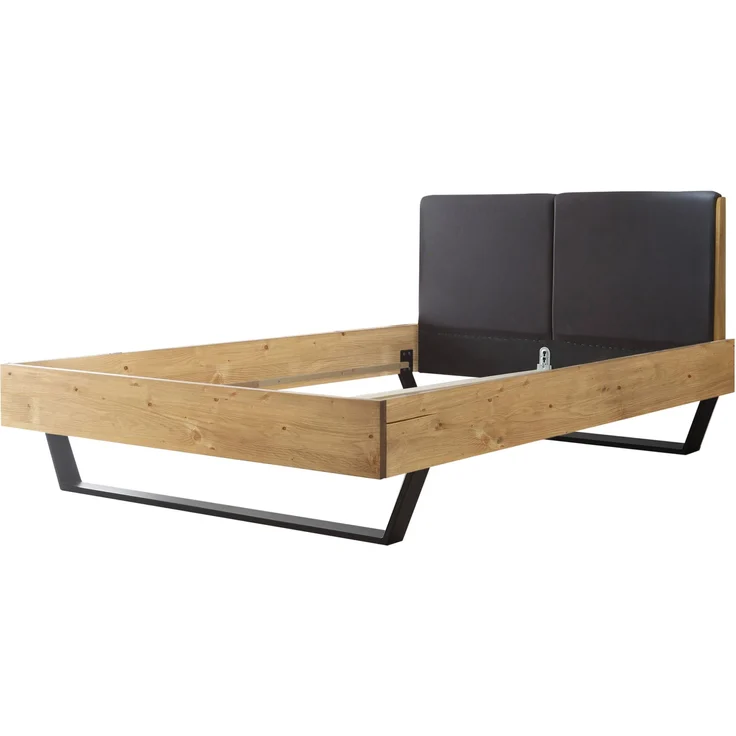 KEKE Modernes Massivholzbett 140x200 - Komfortables Balkenbett aus massiver Fichte mit Metallkufen - 146 x 97 x 215 cm (B/H/T)