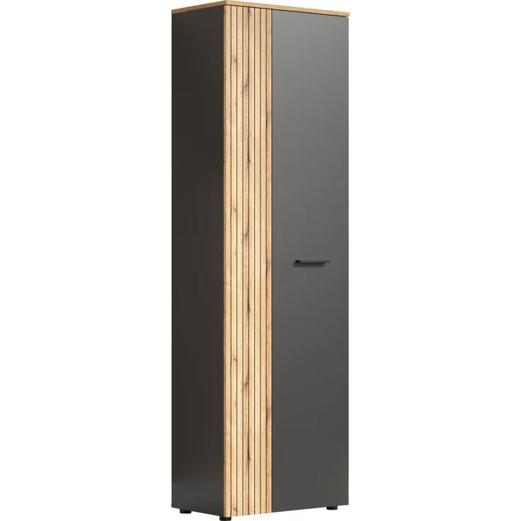 'Esteban' Garderobenschrank / Schuhschrank, Holz, grau und Eiche Evoke, 195 x 36 x 60 cm – Bild 2
