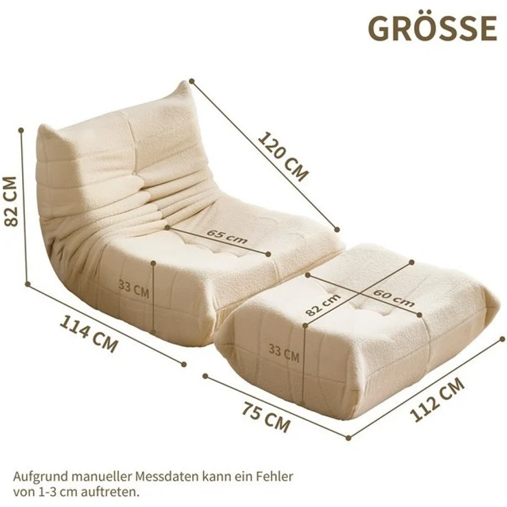 STILVORA Sitzsack Relaxsessel Indoor-Lazy Sofa mit Fußstütze & Hochelastischer Schwamm – Bild 4