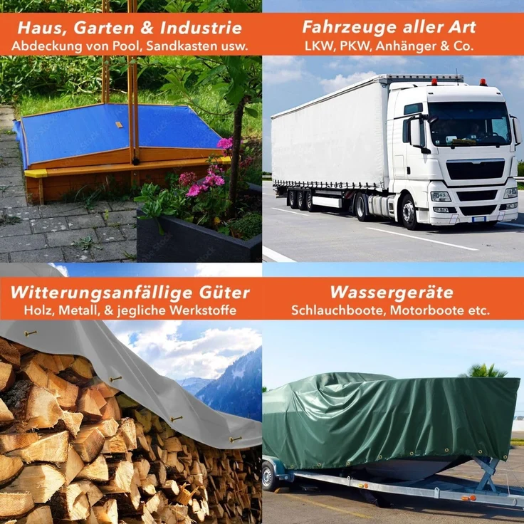 NEMAXX PLA612 Premium Abdeckplane 600x1200 cm grün mit Ösen, 650 g/m² PVC wasserdicht&reißfest, hochwertige Plane universell für LKW, Pool, Holz Gartenmöbel, Abdeckung, Schutzplane, Gewebeplane, 72m² – Bild 4
