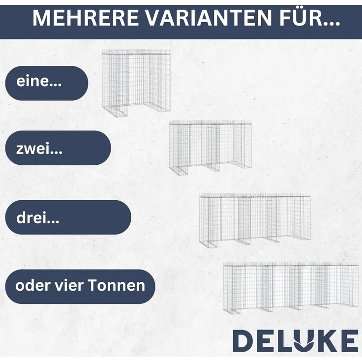 DELUKE® 1er Gabionen Mülltonnenbox ESOL 110x110x100cmMülltonnenverkleidung für 1 Tonne Gabionenwand Müllbox aus Steinen Mülltonnenschutz – Bild 4