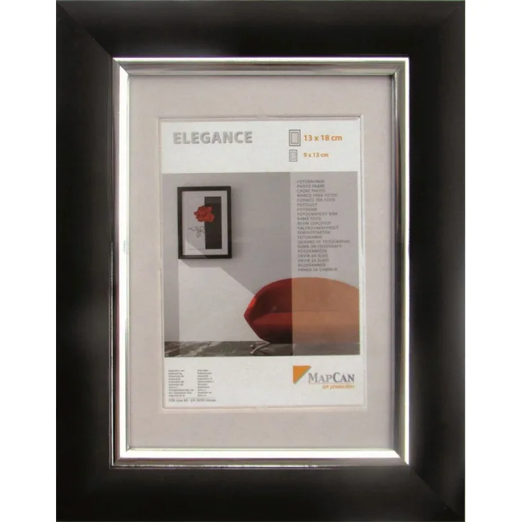 Kunststoff Bilderrahmen Elegance schwarz-metallic-silber, 40 x 50 cm