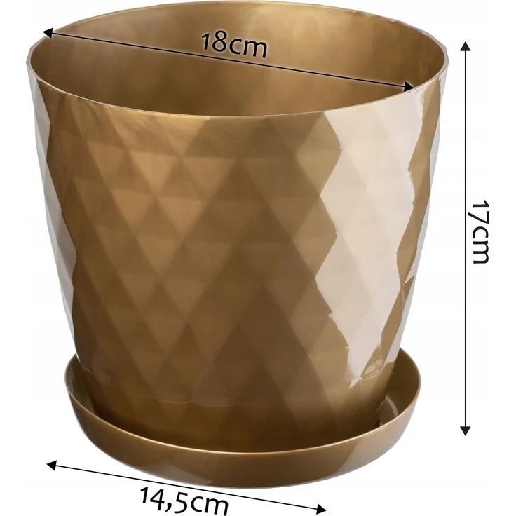 KADAX Kunststoff-Blumentopf mit Ständer, Blumenabdeckung, 18 cm, Gold – Bild 2