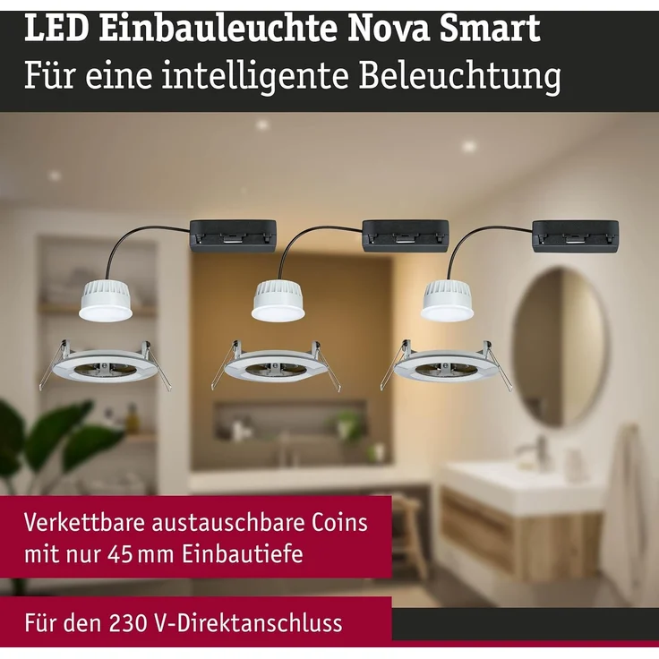 Paulmann 92443 LED Einbauleuchte Nova Coin 3er-Set Zigbee Tunable White Eisen gebürstet IP44 – Bild 3