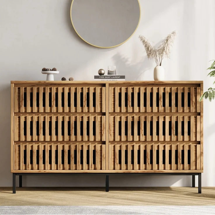 DESVIAE Sideboard Holzfarbe aus MDF/Spanplatte – 120x81x40 cm – 6 Schubladen – Bild 3