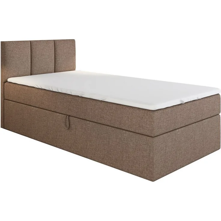 A&J MöbelLand GmbH Boxspringbett Einzelbett NASI mit Bettkasten, Topper und gepolstertem Kopfteil. (Boxspringbett mit Bettkasten und gepolstertem Kopfteil. Gratis Topper – nur jetzt erhältlich!, Kostenlose Lieferung! TOP ANGEBOT), Länge 208 cm Höhe 106 cm