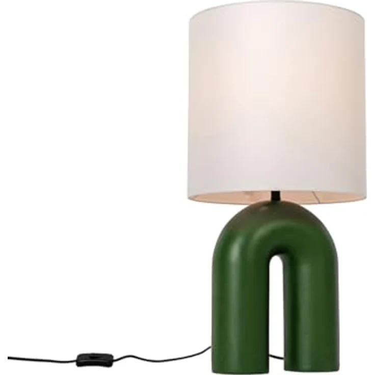 QAZQA Lotti, Skandinavische Tischleuchte in Grün mit weißem Leinen-Schirm, dimmbar, E27 Fassung, 59 cm hoch – Bild 1