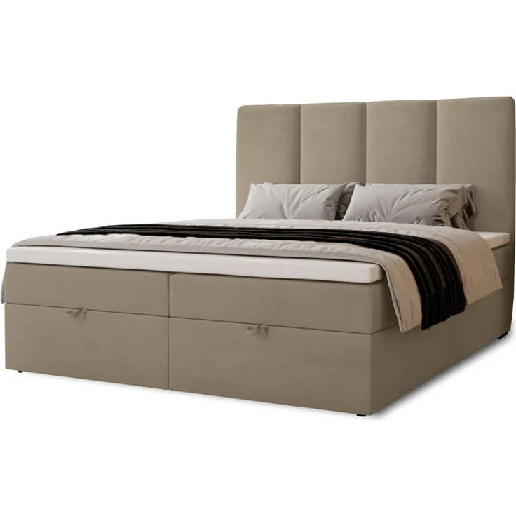 XXXL Boxbett Malmo, Hellbraun, Textil, H3, Höhe ca. 12 cm, 140x200 cm, Oeko-Tex® Standard 100, mit zwei Bettkästen und Bonellfederkern