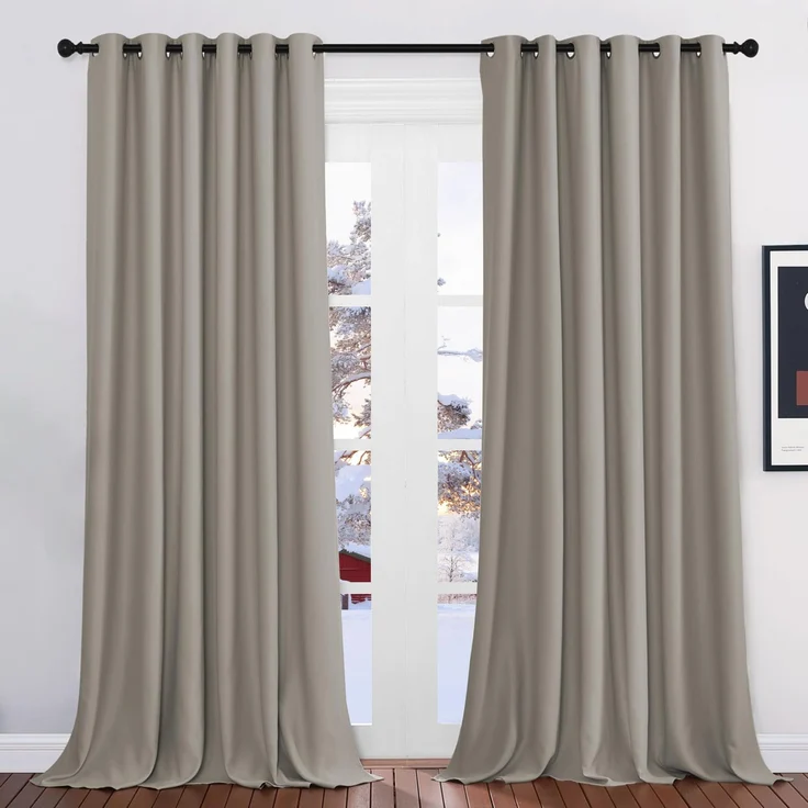 PONY DANCE Raumteiler Vorhang Thermo Wärmeisolierend Verdunkelungsvorhang | 2er Set H260 x B200 cm, Sandfarben, Kälteschutz, Extra Breite Gardine Abdunkelnd, Sichtschutz, mit Ösen, für Wohnzimmer
