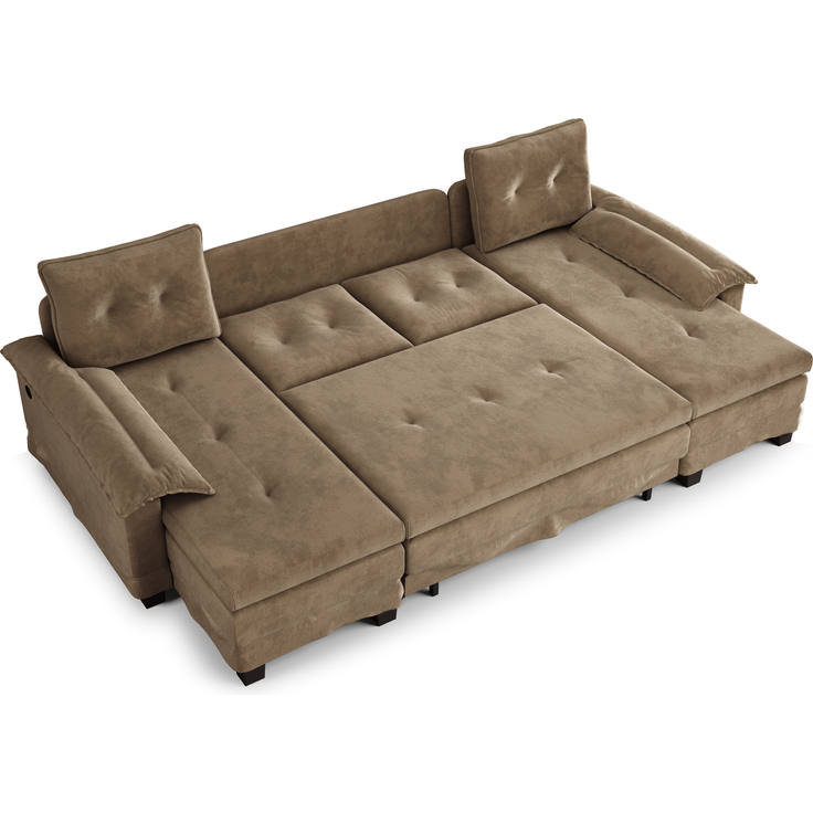 ZUBALIYA Schlafsofa 127x87 cm, mit USB - Anschluss, mit Ausziehbett, mit Chenille - Bezug, mit Samtbezug, modular aufgebaut, Weiß – Bild 20
