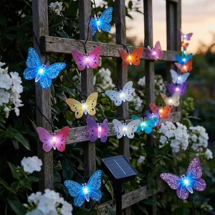 2x LED Solar Lichterkette, 10x bunten Schmetterlinge, L 445 cm – Bild 2