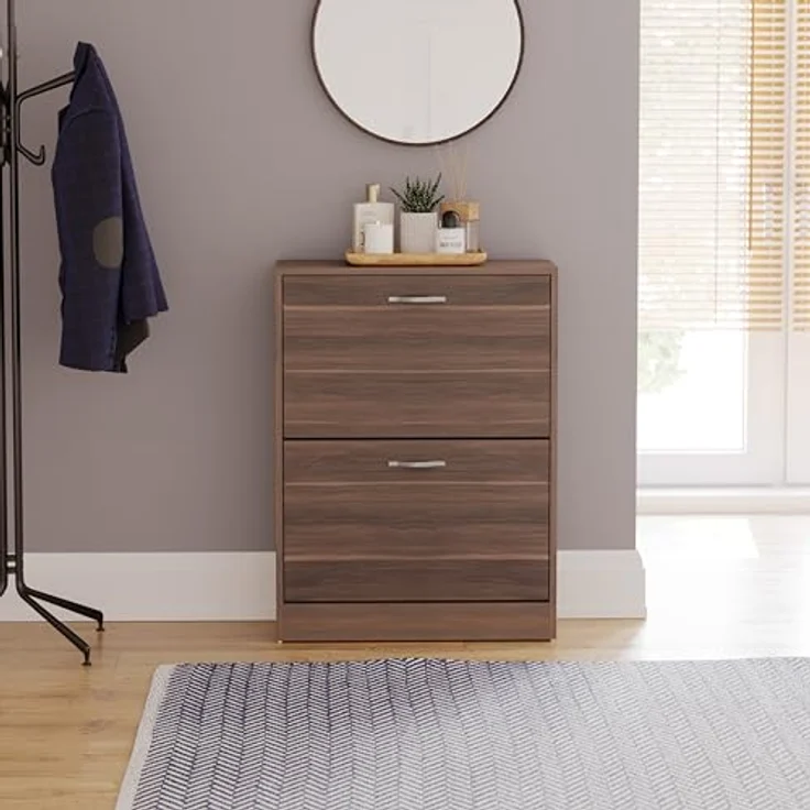 Vida Designs Schuhschrank mit 2 Schubladen, Schrank, Schuhaufbewahrung, Organizer, herunterziehbares Holzmöbel, Walnuss – Bild 4