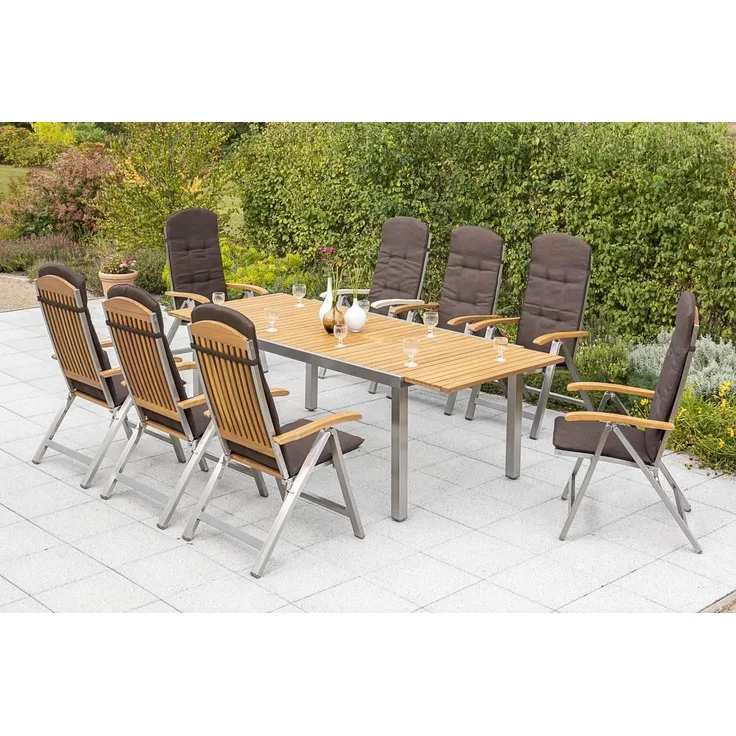YOURSOL by Merxx Gartenmöbel Set Keros für 8 Personen, Ausziehtisch 180 - 240 cm, Sitzkissen braun