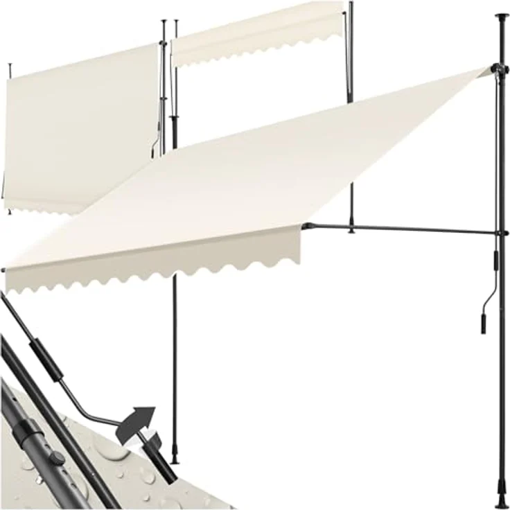tectake® Klemmmarkise mit Handkurbel, Balkon Markise ohne Bohren, Markise höhenverstellbar, UV-beständig, wasserabweisend, Terrassenüberdachung, Sonnenschutz Terrasse & Balkon, Breite 300 cm - beige – Bild 2