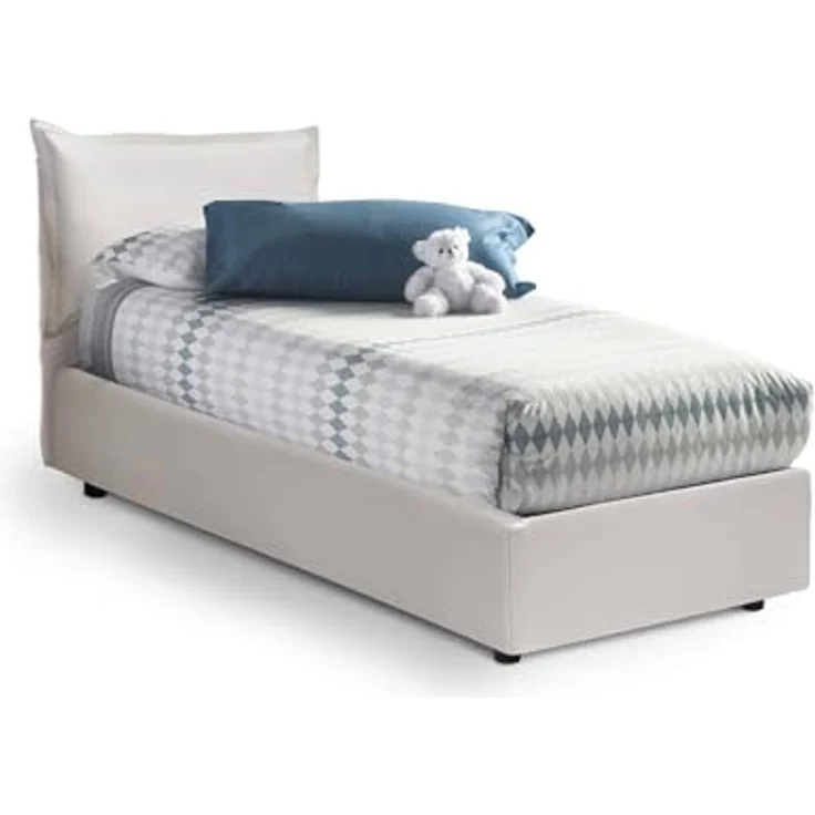 Talamo Italia - Einzelbett Livia, Bettkasten mit Kunstlederbezug, 100 % Made in Italy, seitliche Öffnung, geeignet für Matratze 80 x 190 cm, Weiß – Bild 3