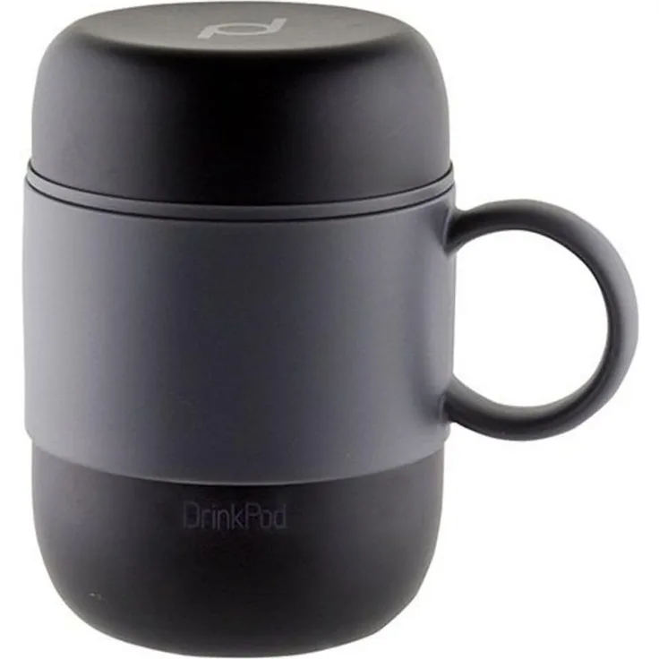 Pioneer DrinkPod mit Griff Isolierbecher aus Edelstahl 0,28 L Doppelwandig Thermobehälter 6 Stunden Heiß 24 Stunden Kühl Auslaufsicher BPA-Frei - Schwarz
