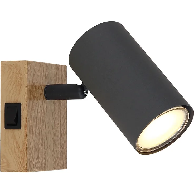 Wandleuchte, Holzoptik, graphit schwarz, beweglicher Spot, H 10 cm