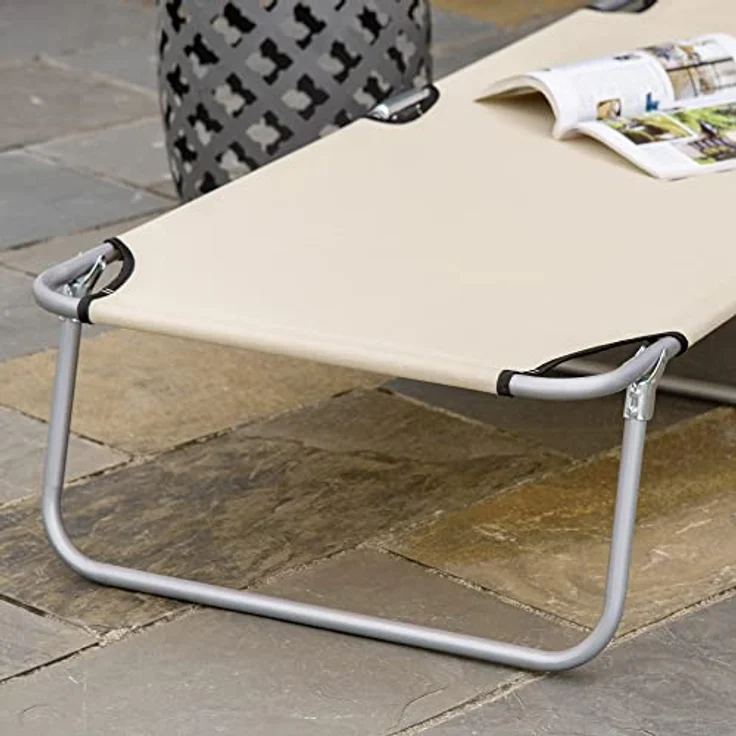 Outsunny Sonnenliege klappbar Gartenliege mit Dach, Liegestuhl mit 4-Fach verstellbare Rückenlehne, wetterfeste Campingliege bis 120 kg belastbar, für Garten Strand Pool, Beige – Bild 9