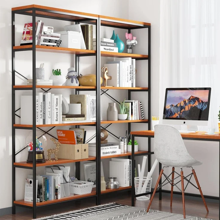 5-stöckiges industrielles Bücherregal, Vintage stehendes Lagerregal, Ausstellungsregale, hohes Bücherregal, industrielle Metall-Bücherregale für Wohnzimmer, Schlafzimmer und Heimbüro – Bild 2