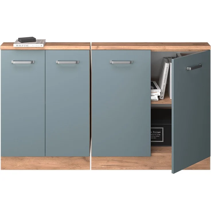 Küchenschrank für Dachschrägen R-Line Blau-Grau 140 cm 2er Set Vicco – Bild 6