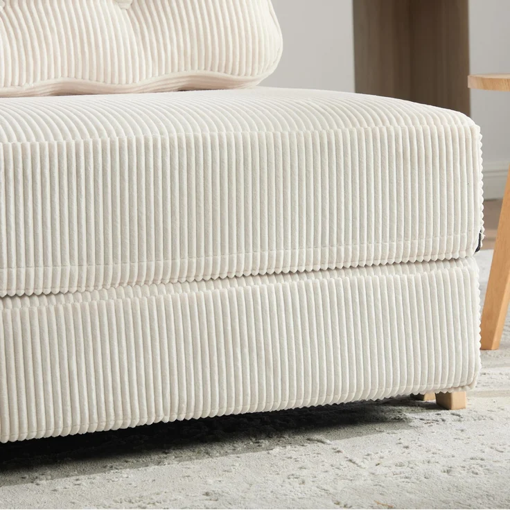 Schlafsessel aus Cord, klappbar mit Holzgestell, 90x86x84 cm, Beige – Bild 9