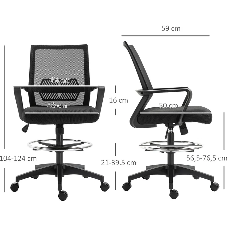 MELAYR, Bürostuhl, Höhenverstellbarer Schreibtischstuhl mit Fußablage, Netz-Rückenlehne, 64 x 59 x 124 cm, Schwarz – Bild 5