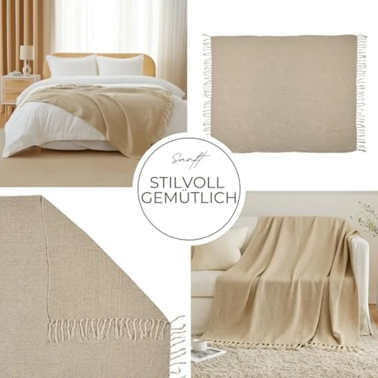 Marrakesch Orient & Mediterran Interior Tagesdecke Calix Tagesdecke Decke Beige 125x150 aus Baumwolle, Boho Modern Deko – Bild 4