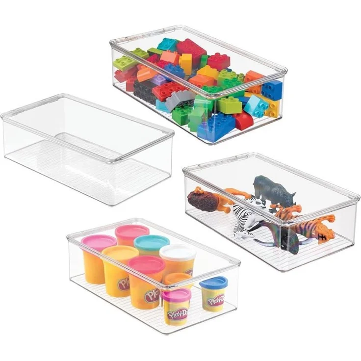 mDesign Aufbewahrung Organizer Kiste Box 4er-Set Stapelbar Deckel Transparent – Bild 9