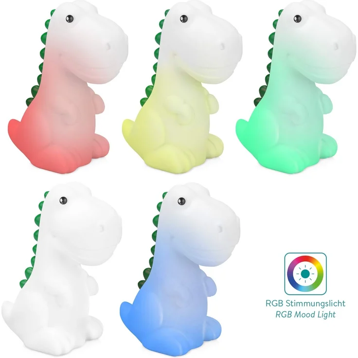 Navaris LED Nachtlicht Dino Design wiederaufladbar - mit 60 min Timer - Süße Farbwechsel Kinder Nachttischlampe - Schlummerlicht Lampe Weiß – Bild 6