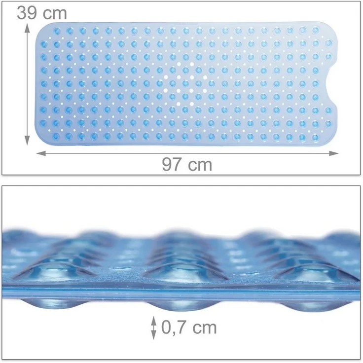 relaxdays Duschmatte Badewannenmatte XXL, Höhe 7 mm, Kunststoff, rechteckig, blau – Bild 4