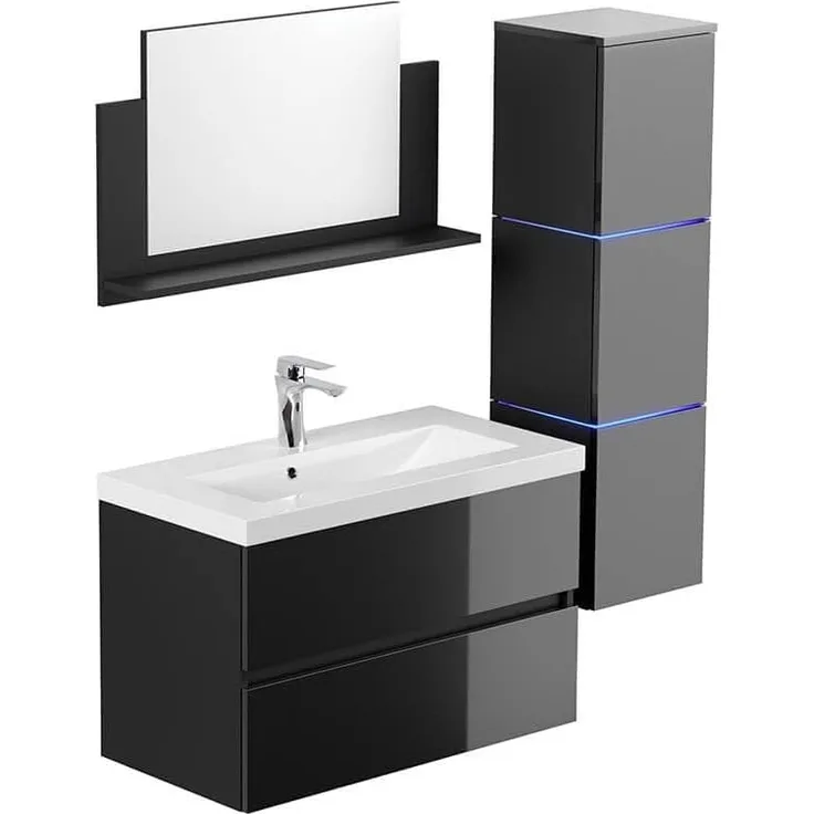 HOME DELUXE Badmöbel Komplettset WANGEROOGE BIG DELUXE L - Schwarz Made in Germany