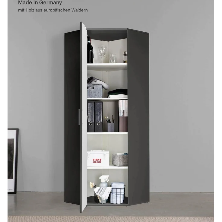 mokebo® Eckschrank in Grau BZW. Schwarz Matt aus Holz 'Der Lange' moderner Mehrzweckschrank für Flur, Schlafzimmer und Wohnzimmer, Schrank & Haushaltsschrank | 64 x 180 x 64 (B/H/T in cm) | Anthrazit – Bild 4