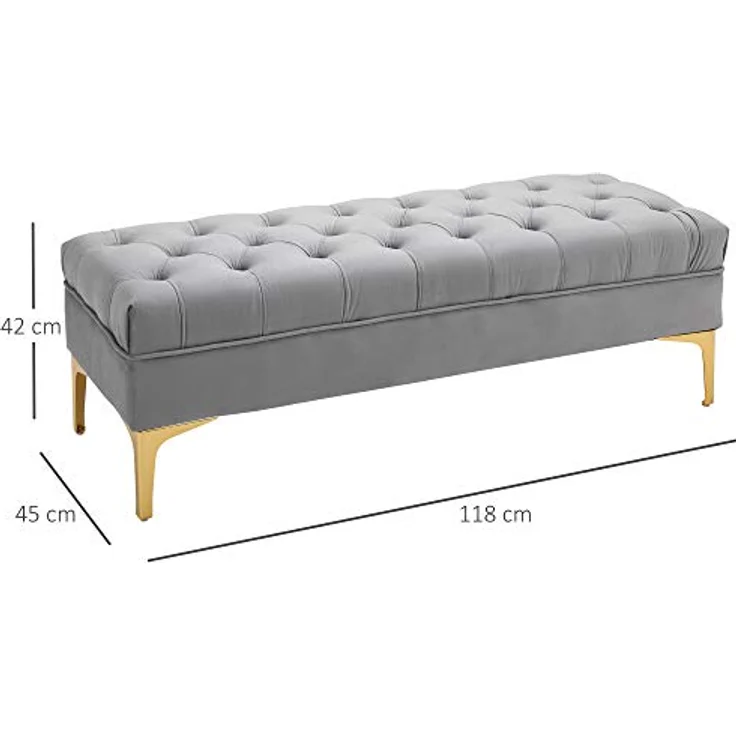 HOMCOM Polsterbank Schlafzimmerbank mit erhöhten Beine (Sitzottomane, 1-St, Sitzbank), Samt Hellgrau+Gold 118 x 45 x 42 cm – Bild 8
