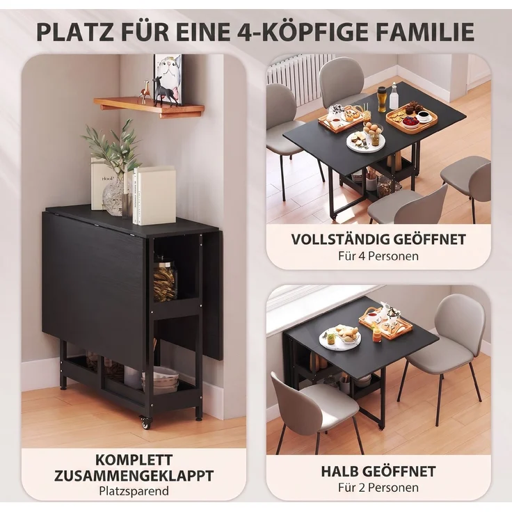 HOMCOM Klappbarer Esstisch, Spanplatte, Schwarz, 133,4 x 80 x 75 cm – Bild 4