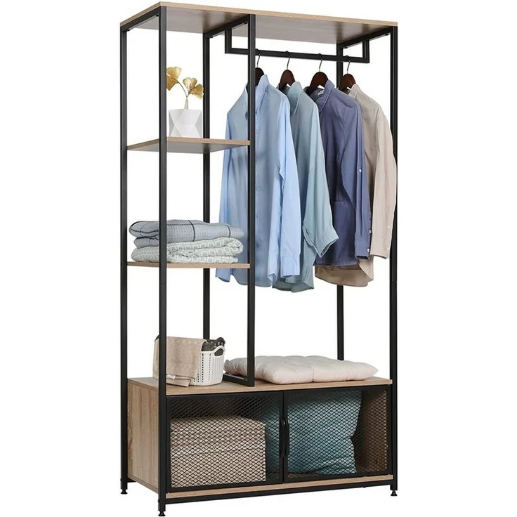 Woltu Garderobenständer, (1 St), mit Lagerschrank, aus Holz und Metall – Bild 5