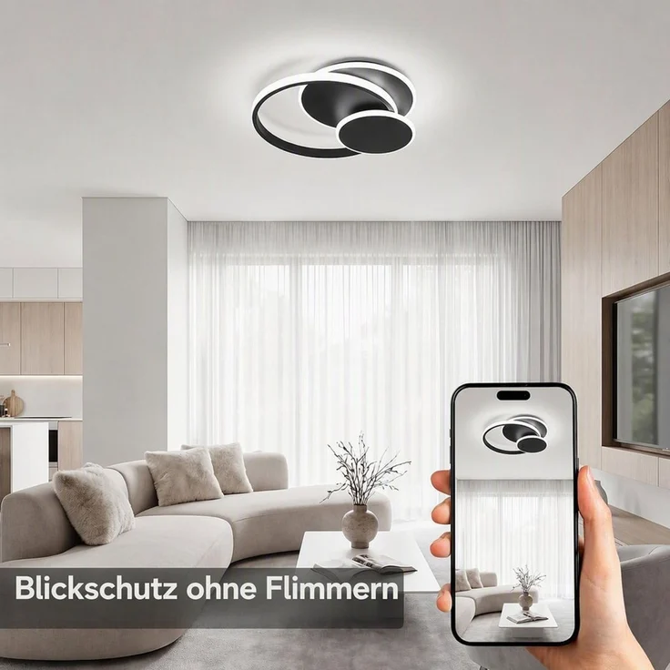BlingBin LED Deckenleuchte dimmbar 3 Ringe Deckenlampe 33 W, 1819 lm, Bluetooth App, Schwarz, 3-Ringe, LED fest integriert, Warmweiß, Kaltweiß, Neutralweiß, für Wohnzimmer Schlafzimmer Büro Küche Esszimmer und Flur – Bild 4