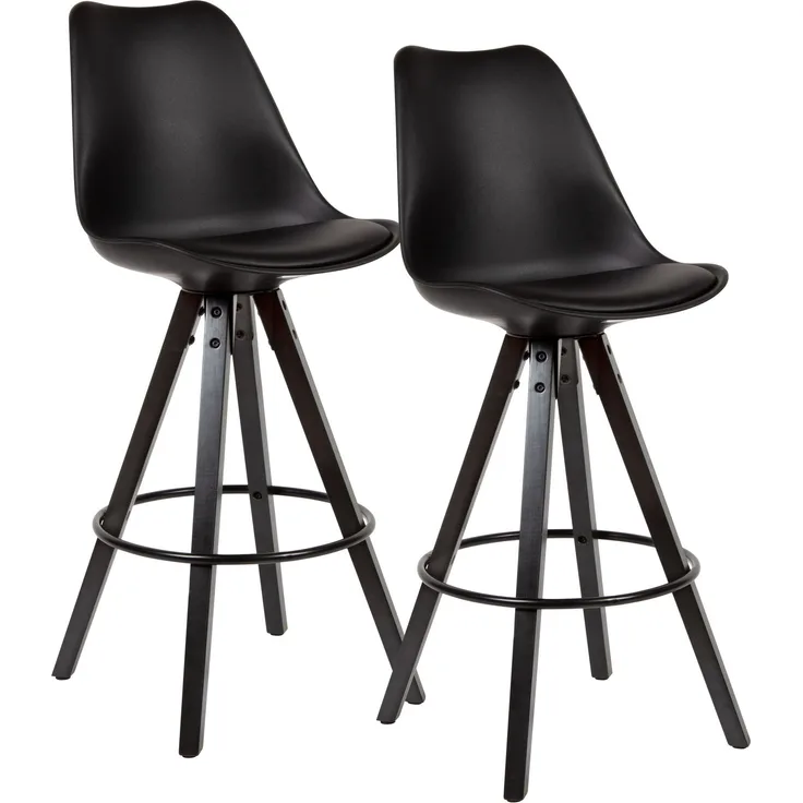 Barhocker Set 2er Schwarz Kunstleder Massivholz Skandinavisch Lehne Sitzhöhe 77cm