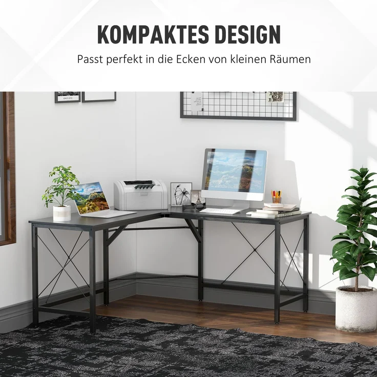 Computertisch L-Form Eckschreibtisch 150x150x76cm MDF Schwarz, moderner Winkelschreibtisch für Büro & Home Office--Schwarz--150x150x76cm--YOUDENOVA – Bild 4