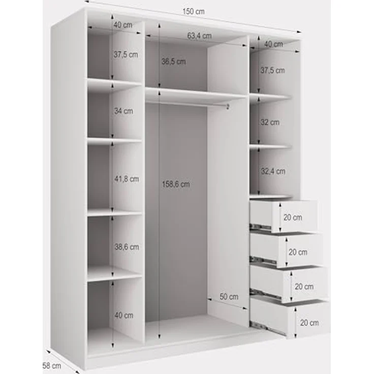 Masseno Schwebetürenschrank SORE Kleiderschrank mit Spiegel und Schubladen Schlafzimmerschrank – Bild 4