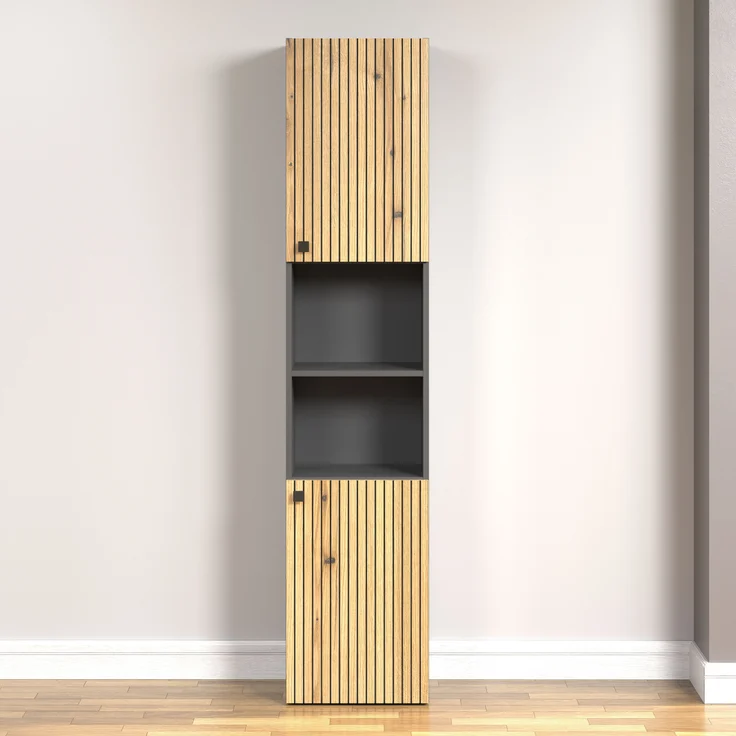 Badezimmer Hochschrank Bliss in Evoke Eiche und grau 40 x 186 cm – Bild 4